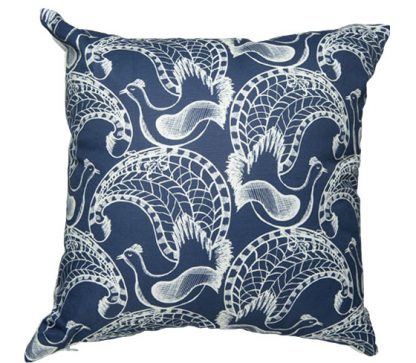 linen cushion cover with a contemporary lyrebird design designed and printed in Melbourne.