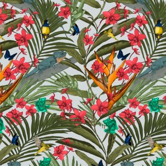 This tropicana design is available as a wallpaper, interior fabric velvet and linen and my commercial fabric range