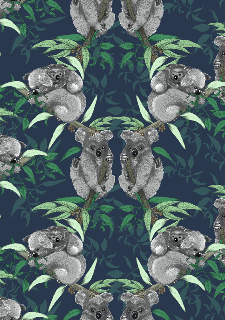 koala-bear_Navy Beautiful fabric and wallpaper suitable for residential and commercial interiors.
