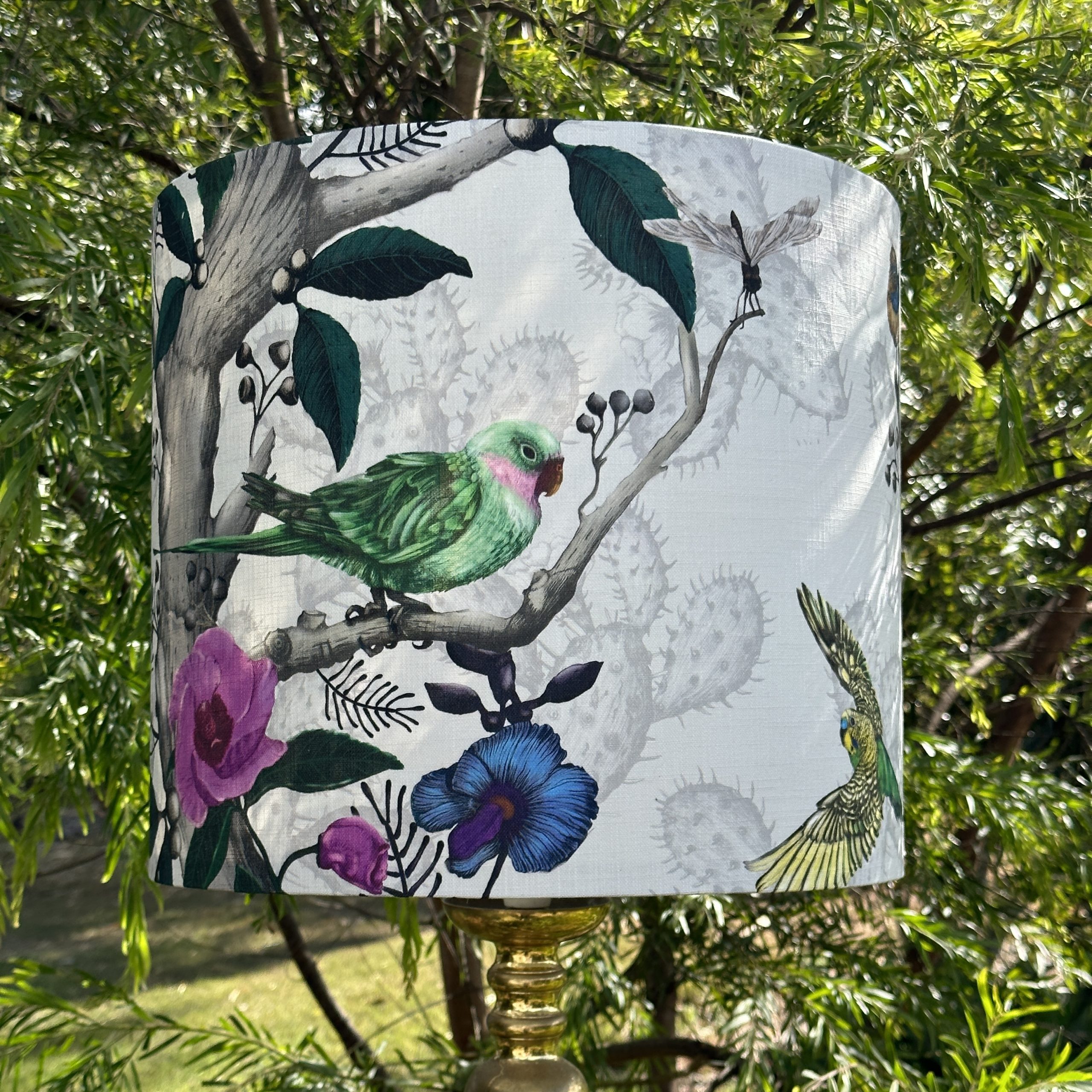Drum Lampshade with Desert Bloom Pink Desert Rose & Cactus ground