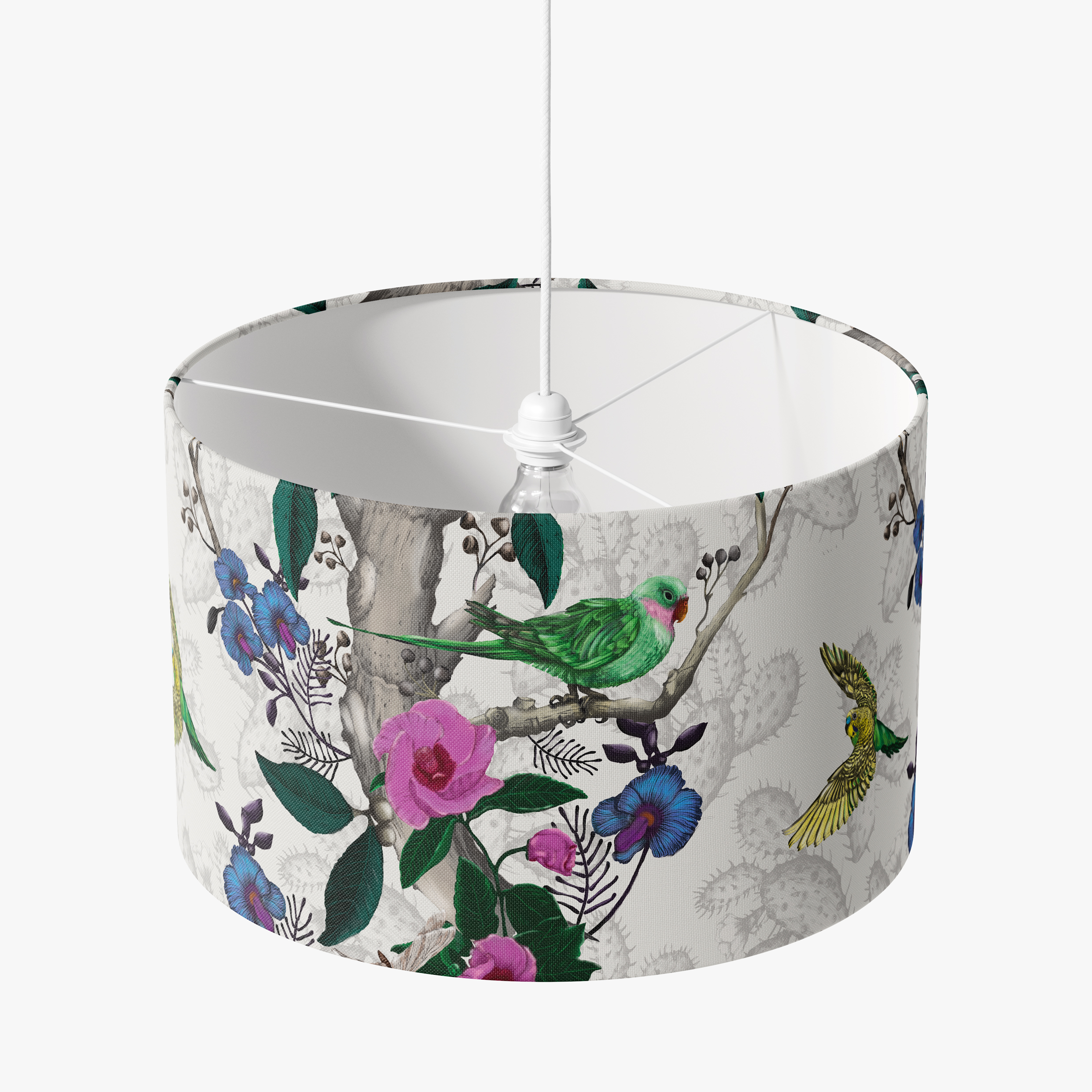 Drum Lampshade with Desert Bloom Pink Desert Rose & Cactus ground