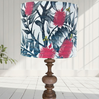 Lampshade  - Bees in the Bottlebrush Bright Red Flowers