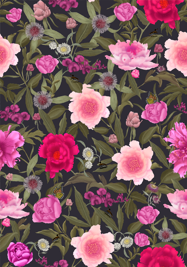 wildflowers-2-Peony_colour-10-Fuchsia.Web Beautiful fabric and wallpaper suitable for residential and commercial interiors.